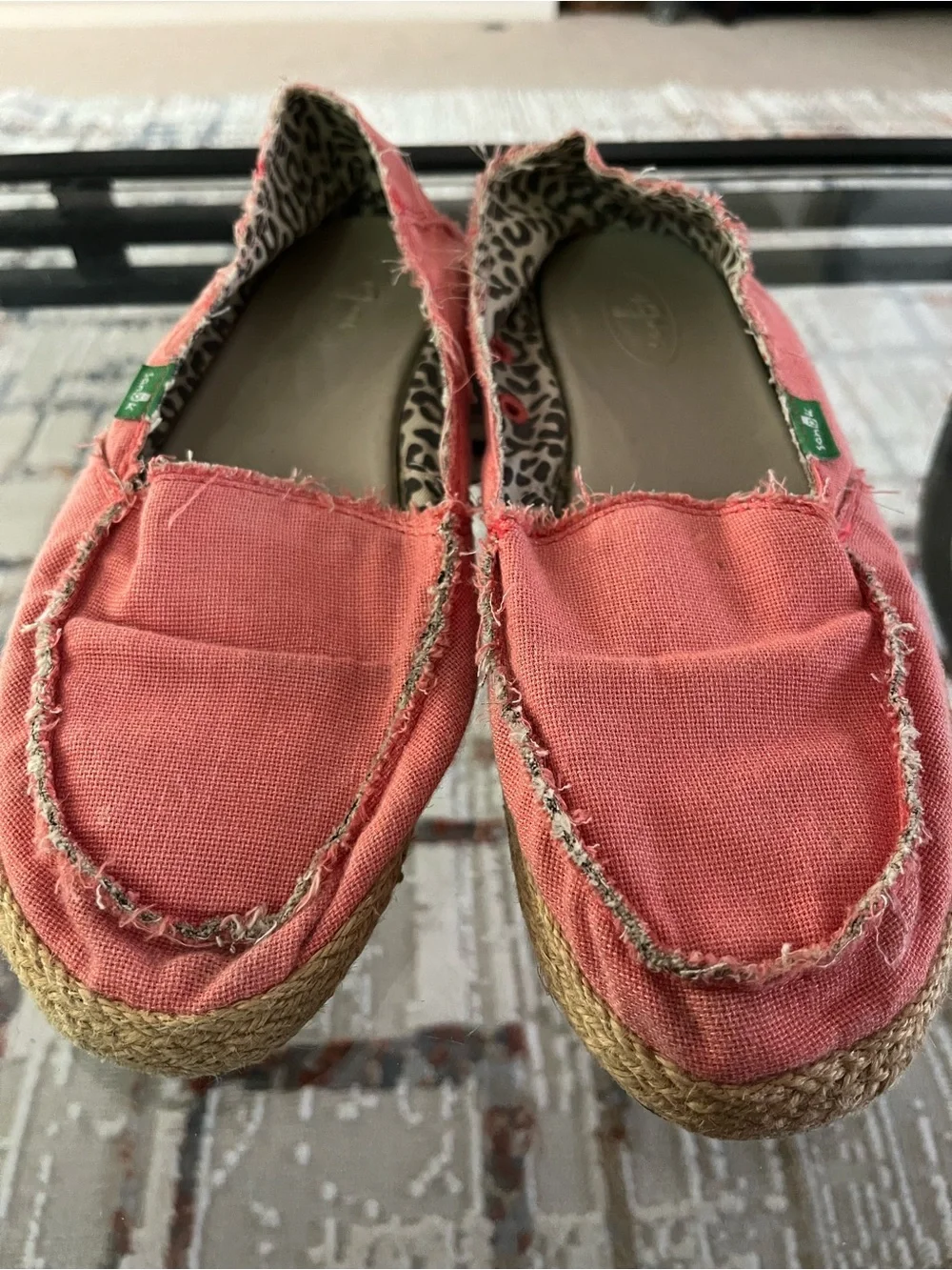Sanuk Women Coral Canvas Slip-On Espadrille Loafers